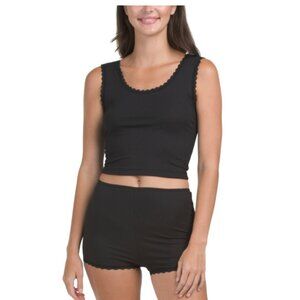 NWT ESSENTIALS Rene Rofe Ribbed Hi-Rise Shortie Sleep Set -Black Size S
